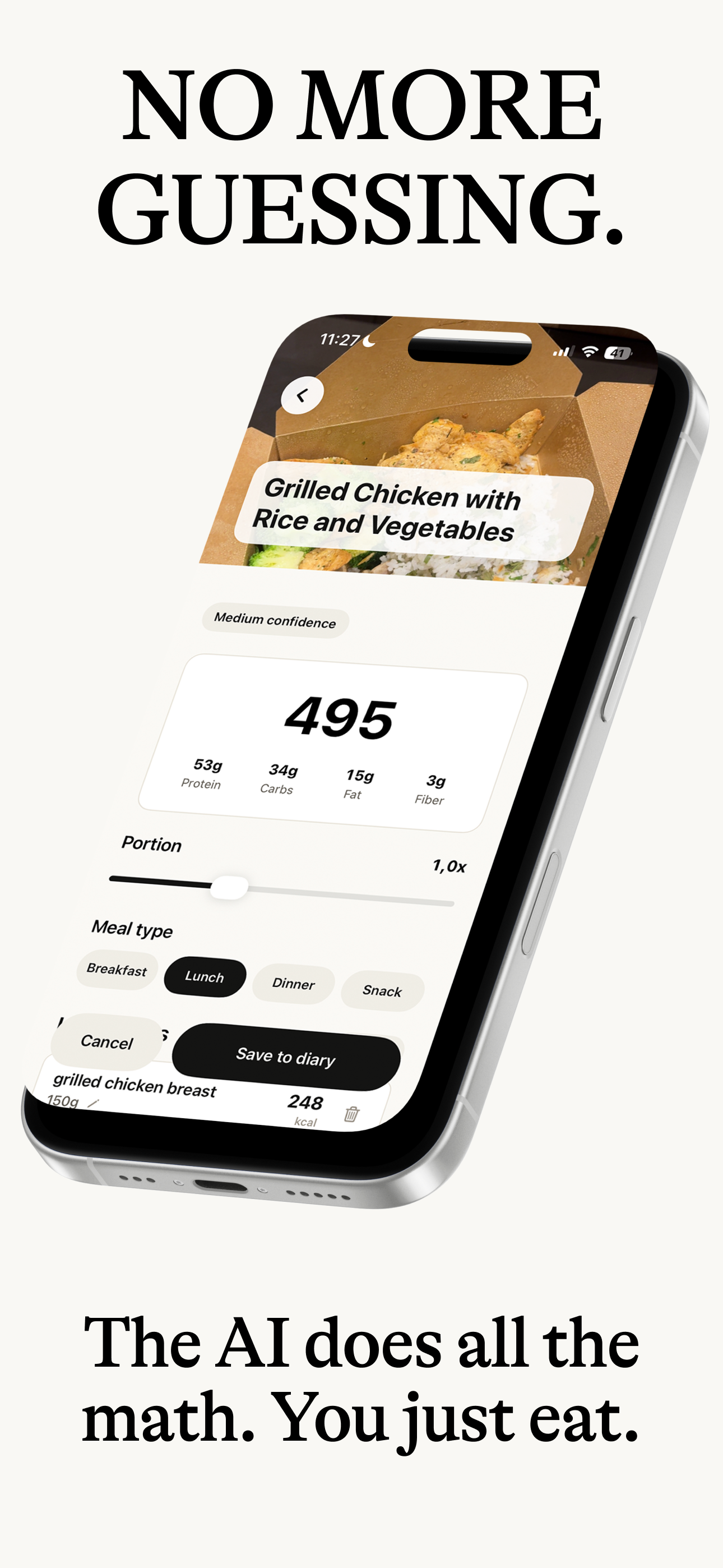 TraceMeal estime un repas de poulet grillé, riz et légumes